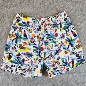 Polo Ralph Lauren Swim Trunks Men XL White Nautical Polo Bear Lined Beachwear